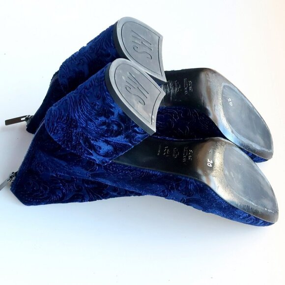 Stuart Weitzman Blue Floral Velvet Block Heel Ankle Boots Booties Size 9.5 - Picture 14 of 16
